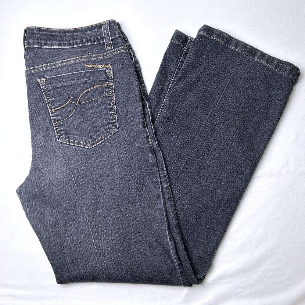 DKNY Jeans Womens Soho Bootcut Stretch Dark Wash Denim Jeans Size 12 Grey Black